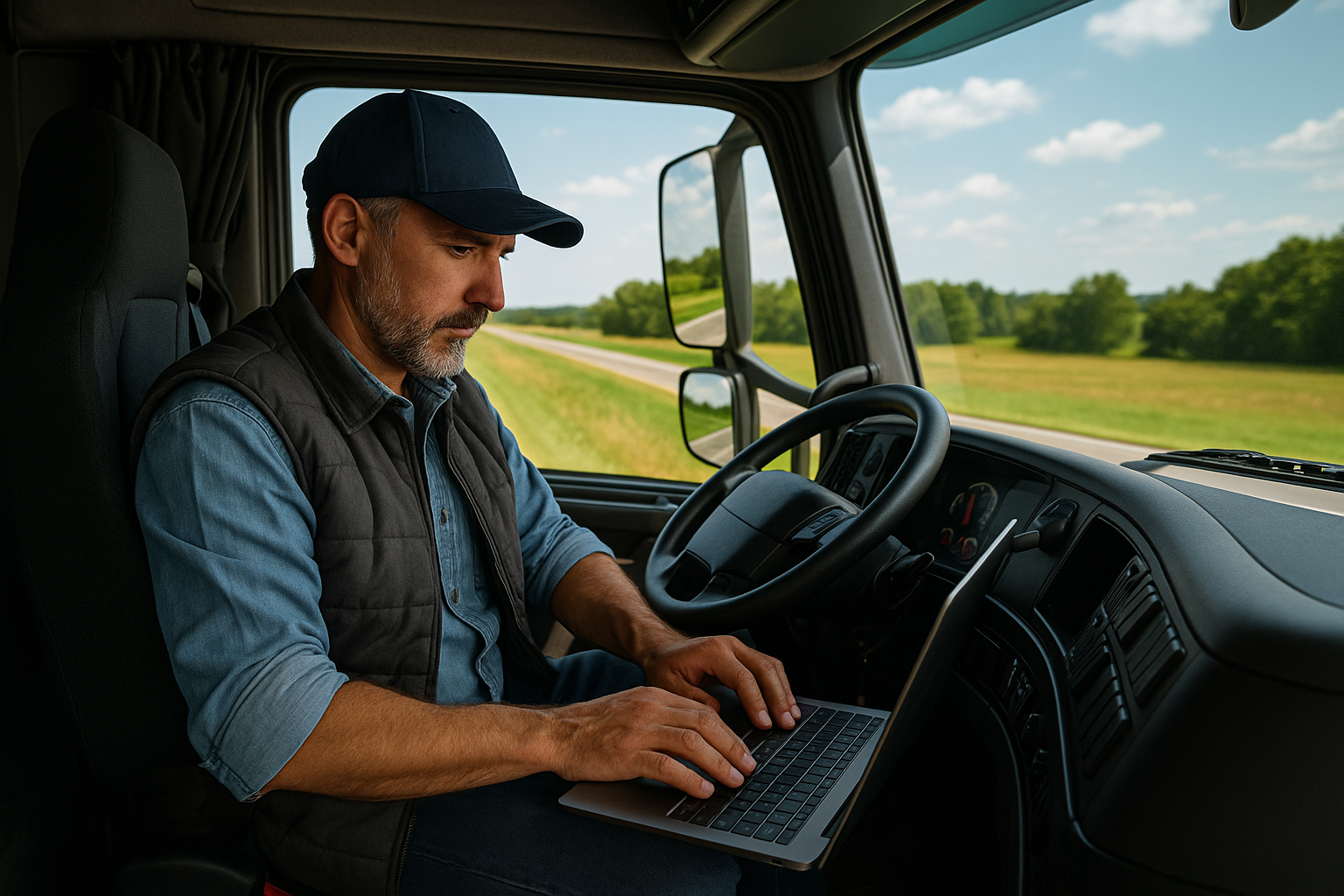 Trucker using a laptop